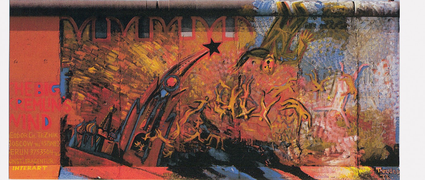 East Side Gallery: Theodor Tezhik, The Big Kremlin’s Wind, 1990 © Stiftung Berliner Mauer, Postkarte