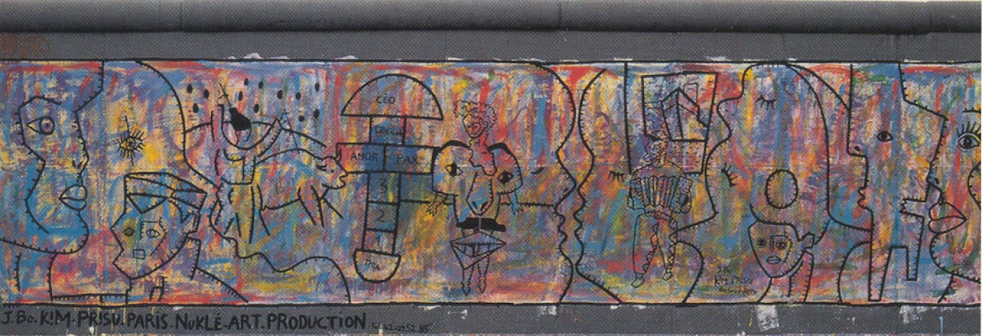 East Side Gallery: Joaquim António Borregana (Kim Prisu), O povo unido nunca mais será vencido, 1990 © Stiftung Berliner Mauer, Postkarte